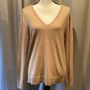 Banana Republic Women's V-Neck Sweater, camel colored, size large.